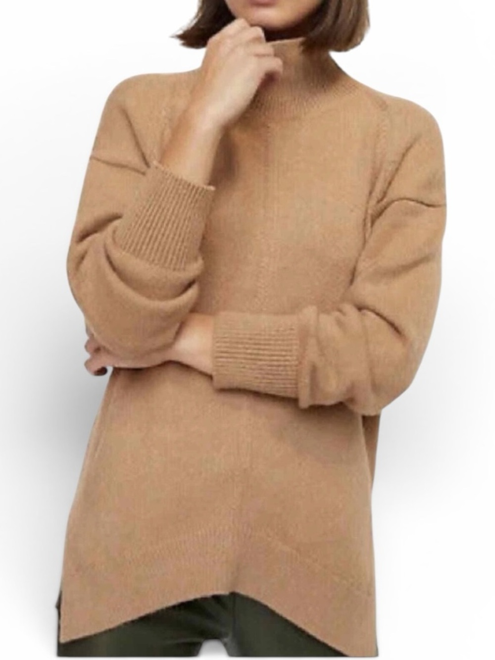 Anthropologie Maeve Crystal Camel Colored Mock Neck Tunic Sweater